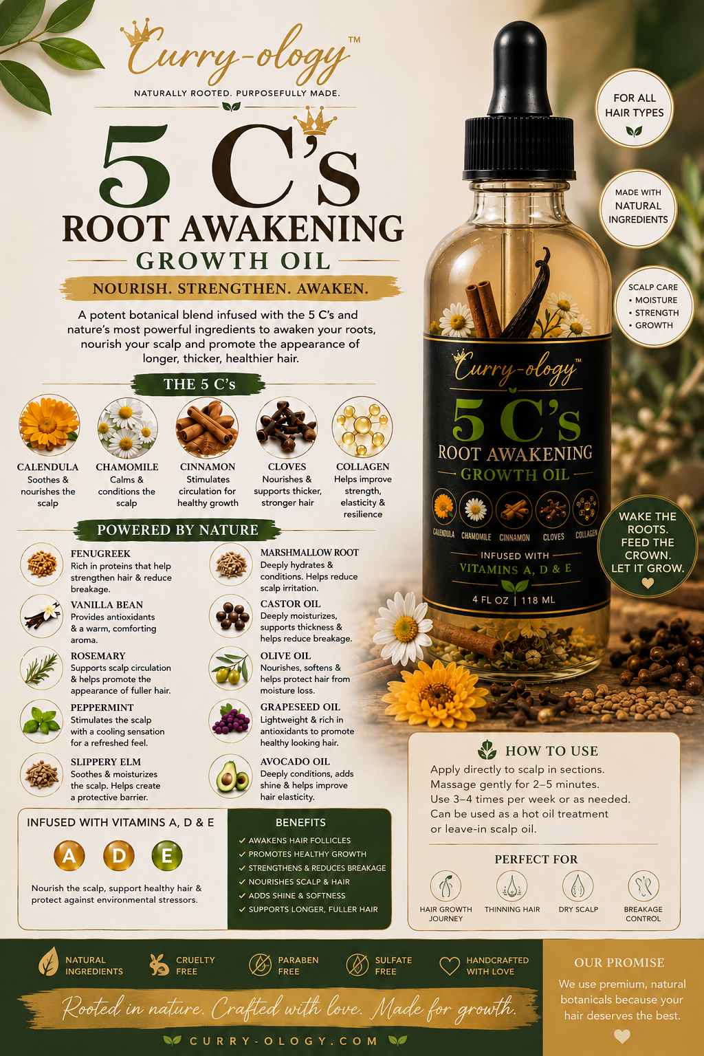 Cinnamon Honey and Vanilla: The 5C’s Root awakenings Growth Oil